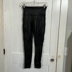 Spanx Moto black faux leather leggings. Size small. Inseam 26”